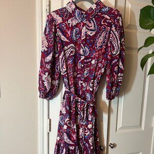 Women's Umgee Paisley Shirt Dress Rich Burgundy/Red Background - Medium